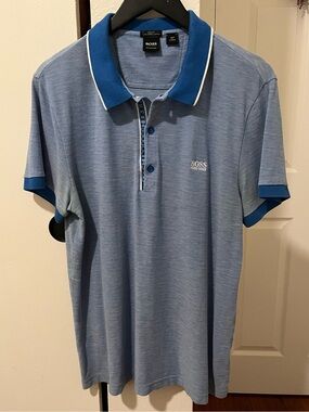 BOSS Slim Fit Light Blue Polo with Royal Blue Trim
